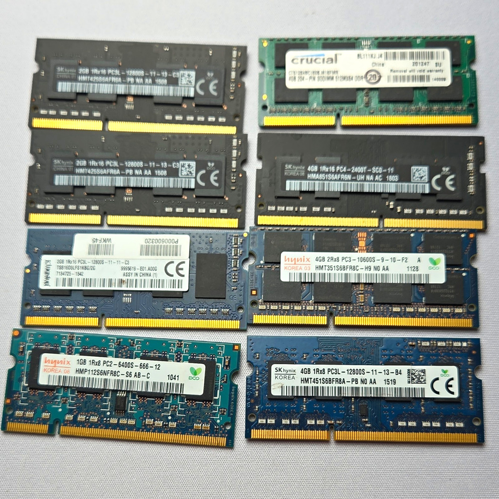 Mixed Brand SO-DIMM RAM Lot 8 Modules 204-Pin DDR2 DDR3 DDR3L DDR4 Untested